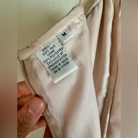 Scala Blush Pink Silk Lined Beaded Embroidered Floral Maxi Dress with Crop Shrug - Picture 11 of 16